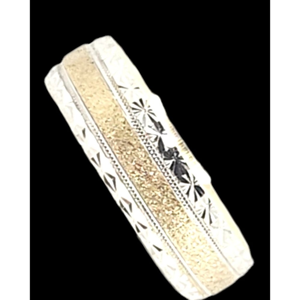 Solid 14K White and Yellow Gold Two Tone Wedding Ring - Picture 10 of 16